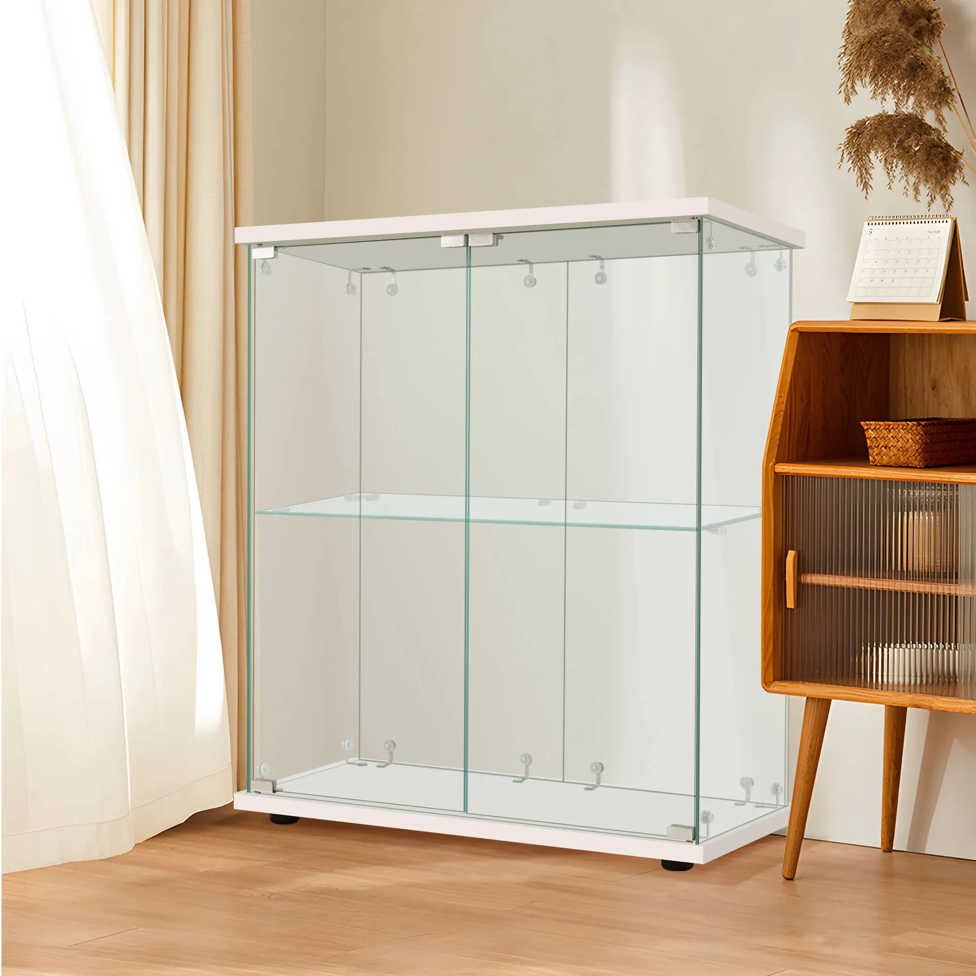 コレクションケース 両扉タイプ 大型 ワイドタイプ ガラスディスプレイキャビネット フィギュアケース 2段 強化ガラス 全面ガラス サイズ:幅80.5×奥行36.5×高さ86cm ホワイト コレクションケース 両扉タイプ 大型 ワイドタイプ ガラスディスプレイキャビネット フィギュアケース 2段 強化ガラス 全面ガラス サイズ:幅80.5×奥行36.5×高さ86cm ホワイト