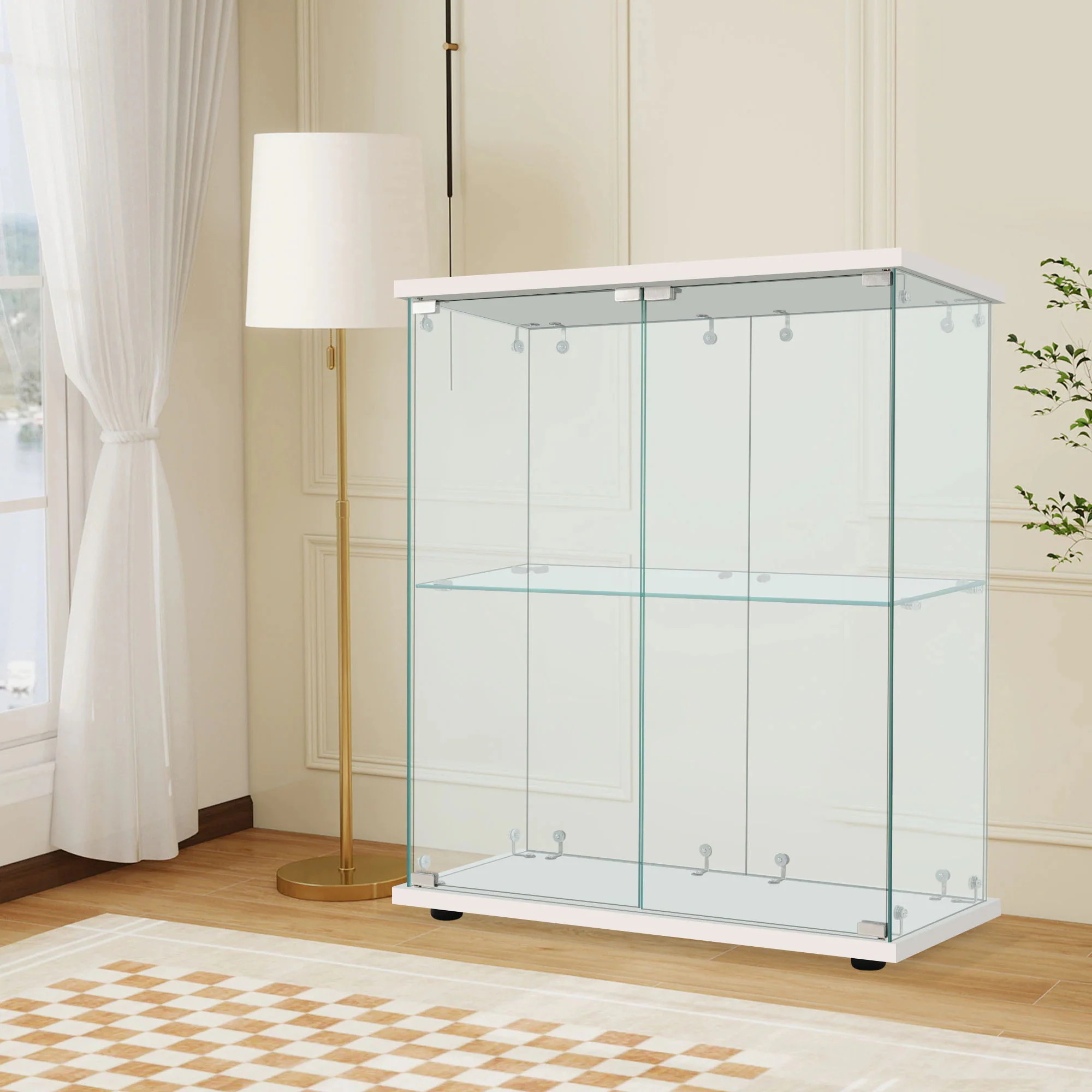 コレクションケース 両扉タイプ 大型 ワイドタイプ ガラスディスプレイキャビネット フィギュアケース 2段 強化ガラス 全面ガラス サイズ:幅80.5×奥行36.5×高さ86cm ホワイト コレクションケース 両扉タイプ 大型 ワイドタイプ ガラスディスプレイキャビネット フィギュアケース 2段 強化ガラス 全面ガラス サイズ:幅80.5×奥行36.5×高さ86cm ホワイト