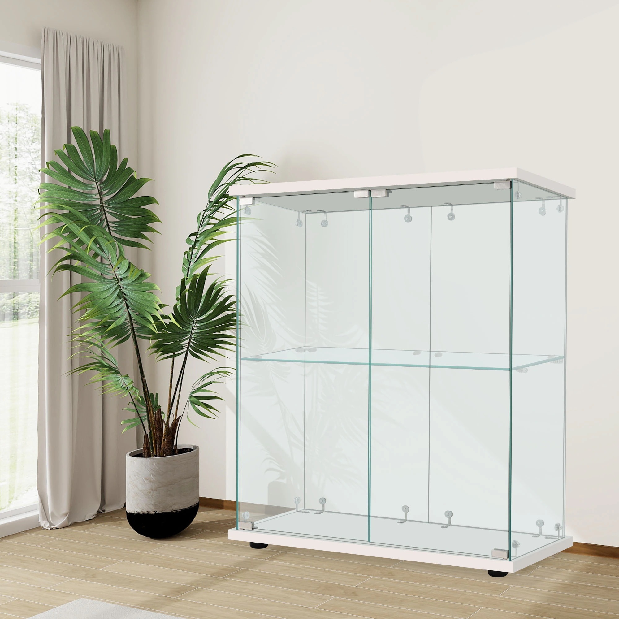コレクションケース 両扉タイプ 大型 ワイドタイプ ガラスディスプレイキャビネット フィギュアケース 2段 強化ガラス 全面ガラス サイズ:幅80.5×奥行36.5×高さ86cm ホワイト コレクションケース 両扉タイプ 大型 ワイドタイプ ガラスディスプレイキャビネット フィギュアケース 2段 強化ガラス 全面ガラス サイズ:幅80.5×奥行36.5×高さ86cm ホワイト