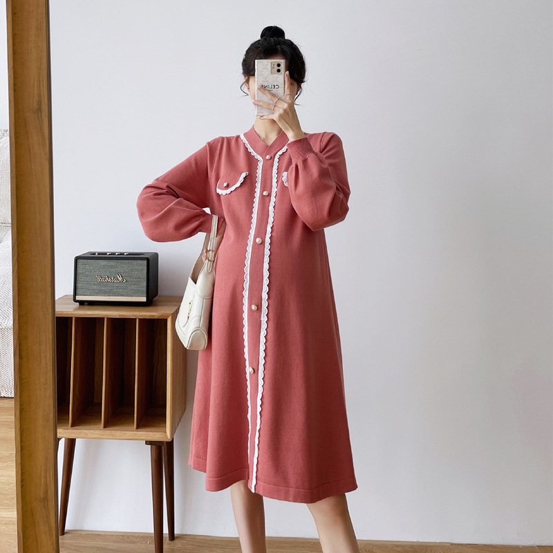 【送料無料】マタニティ ワンピース レース パールボタン パフスリーブ レディース 可愛い