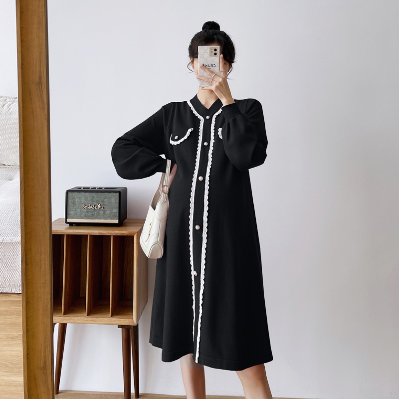 【送料無料】マタニティ ワンピース レース パールボタン パフスリーブ レディース 可愛い