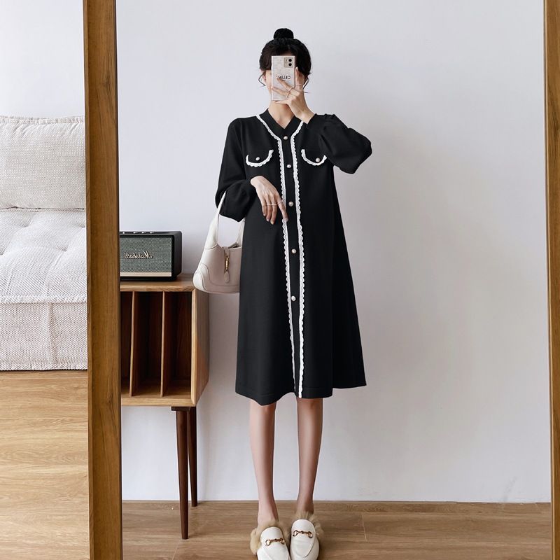 【送料無料】マタニティ ワンピース レース パールボタン パフスリーブ レディース 可愛い