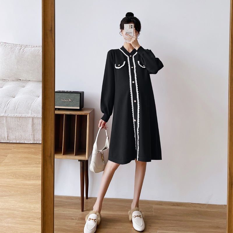 【送料無料】マタニティ ワンピース レース パールボタン パフスリーブ レディース 可愛い