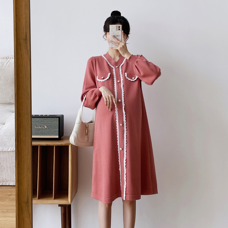 【送料無料】マタニティ ワンピース レース パールボタン パフスリーブ レディース 可愛い