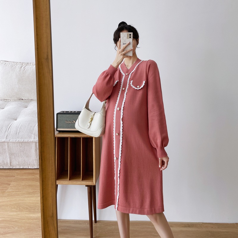 【送料無料】マタニティ ワンピース レース パールボタン パフスリーブ レディース 可愛い