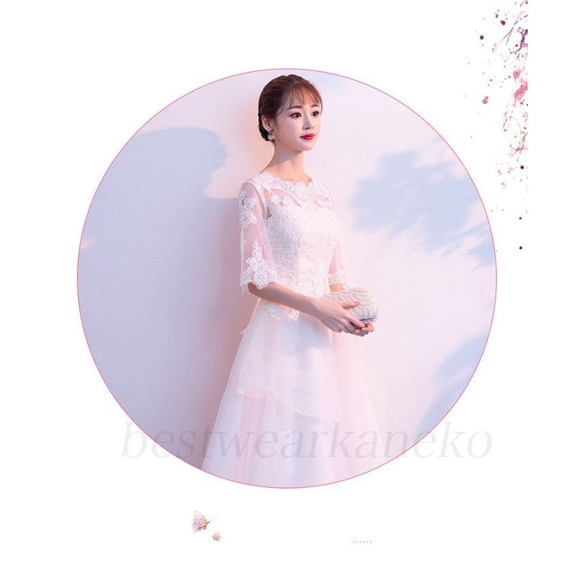 花嫁ドレス ウェディングドレス 二次会 結婚式 お呼ばれ レース Aライン ミディアム丈 ひざ丈 3