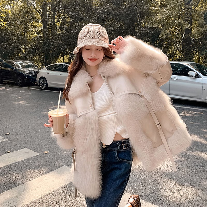 秋冬コートレディース厚みのある2023冬ファッション痩身イミテーションフォックスファープラッシュコート