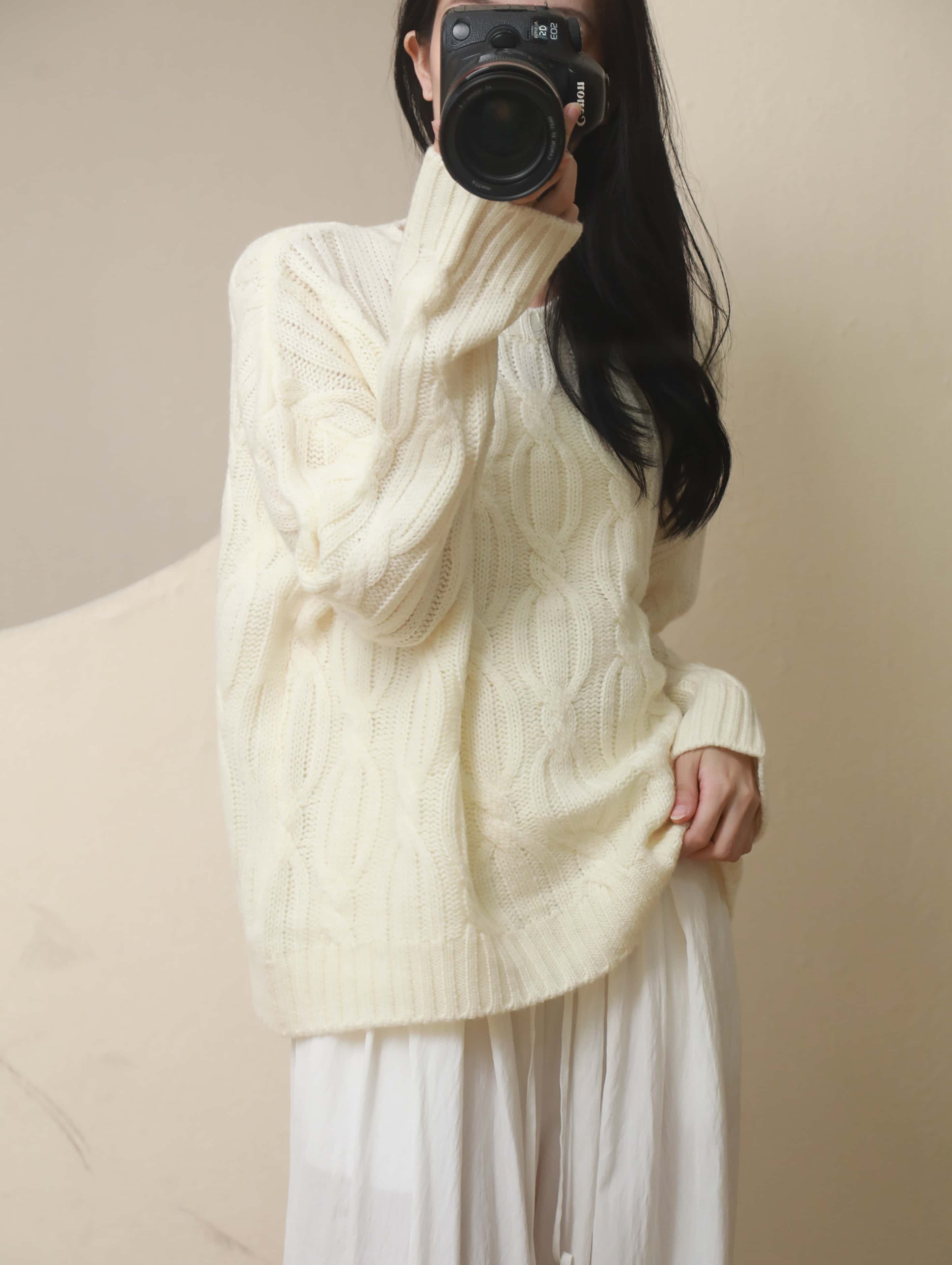 【2024新作】ケーブル編みニットセーター アイボリー ラベンダー ブラウン M L レディース 長袖 100%ウール ゆったりシルエット クルーネック 秋冬 暖かい 無地 カジュアル クラシカ 【2024新作】ケーブル編みニットセーター アイボリー ラベンダー ブラウン M L レディース 長袖 100%ウール ゆったりシルエット クルーネック 秋冬 暖かい 無地 カジュアル クラシカ