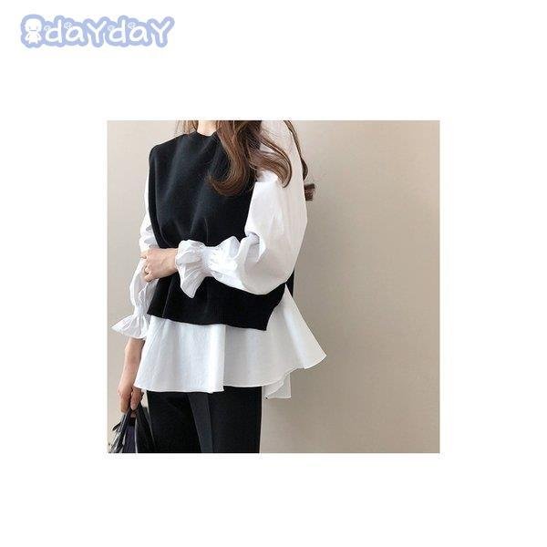 ブラウス2点セット レディース 秋冬 長袖ブラウス ボーダー柄 ベスト セットアップ オシャ ブラウス2点セット レディース 秋冬 長袖ブラウス ボーダー柄 ベスト セットアップ オシャ