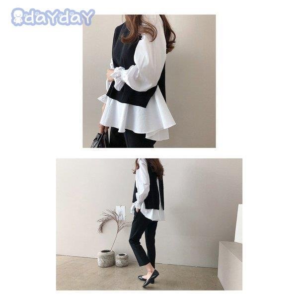 ブラウス2点セット レディース 秋冬 長袖ブラウス ボーダー柄 ベスト セットアップ オシャ ブラウス2点セット レディース 秋冬 長袖ブラウス ボーダー柄 ベスト セットアップ オシャ