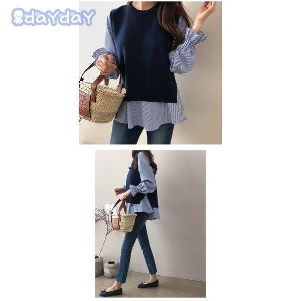 ブラウス2点セット レディース 秋冬 長袖ブラウス ボーダー柄 ベスト セットアップ オシャ ブラウス2点セット レディース 秋冬 長袖ブラウス ボーダー柄 ベスト セットアップ オシャ