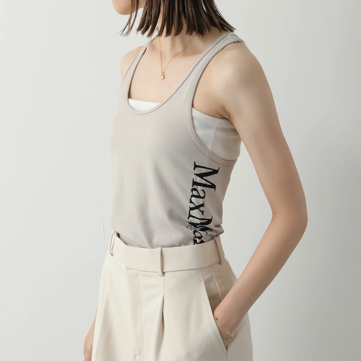 S MAX MARA エス マックスマーラ タンクトップ FORTUNA レディース ノースリーブ ロゴ スポーツウェア トレーニングウェア ストレッチ カラー