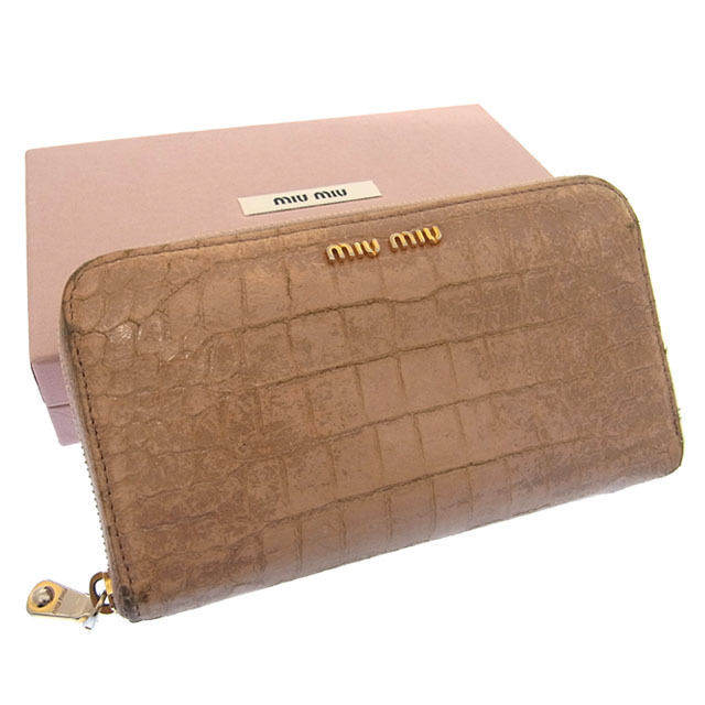 長財布 ラウンドファスナー ロゴ クロコダイル調 ベージュ ゴールド 中古 mdprevattcaulkingandwaterproofing.com