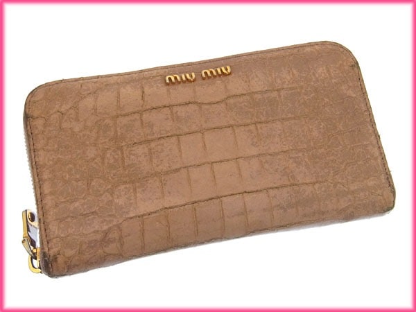 長財布 ラウンドファスナー ロゴ クロコダイル調 ベージュ ゴールド 中古 mdprevattcaulkingandwaterproofing.com