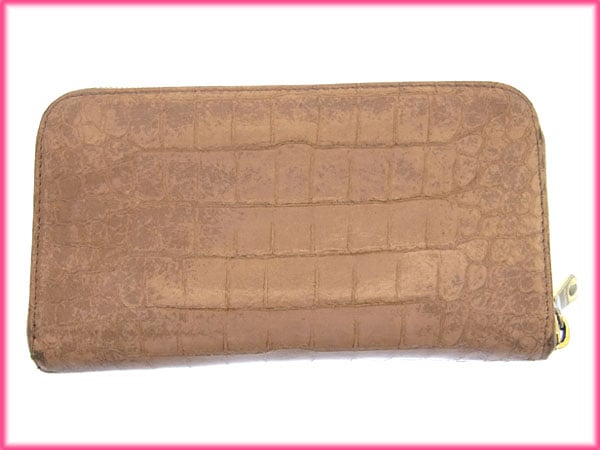 長財布 ラウンドファスナー ロゴ クロコダイル調 ベージュ ゴールド 中古 mdprevattcaulkingandwaterproofing.com