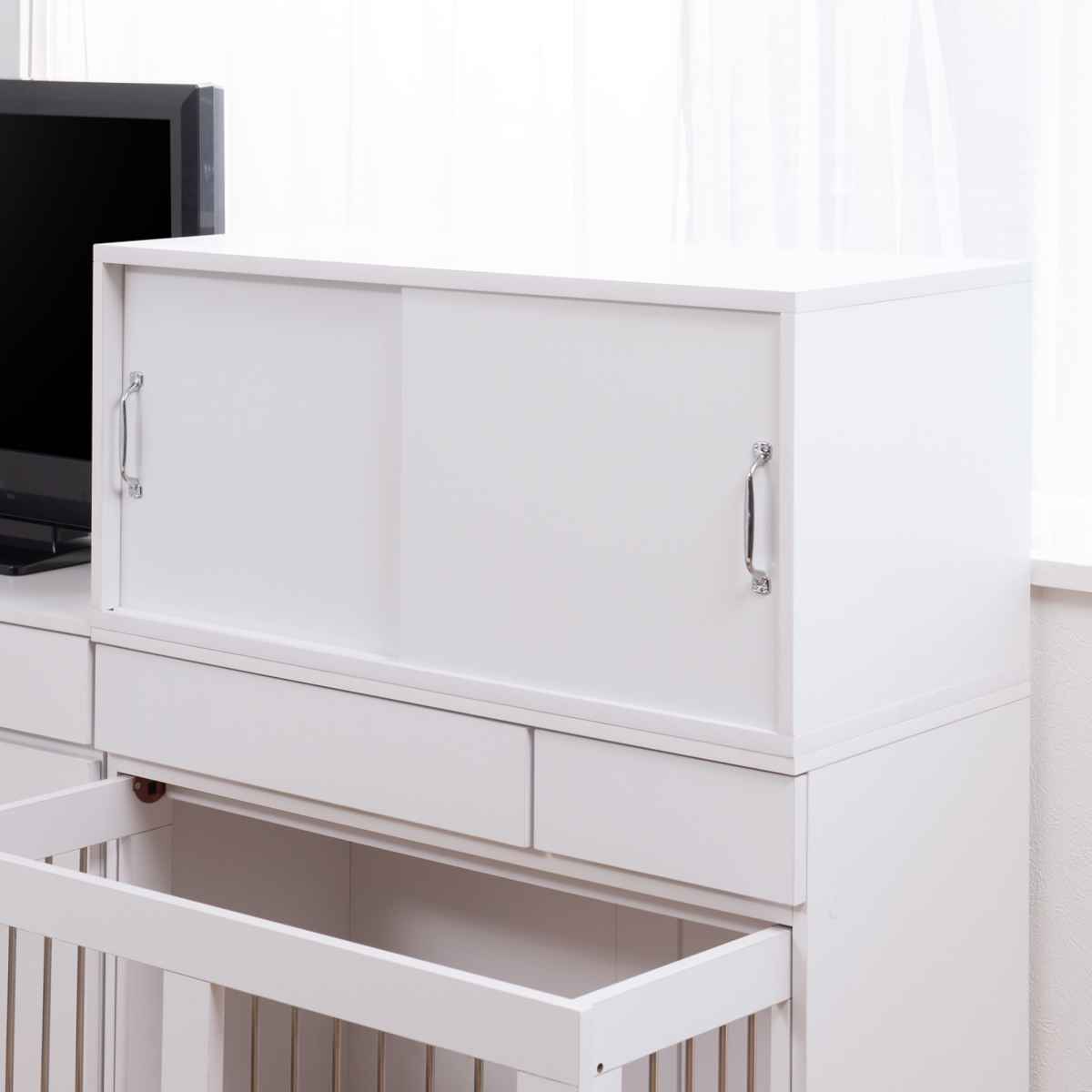 上置き棚 引戸式 ホワイトリビング 幅90cm 上置き 収納 家具 組み合わせ 引き戸 可動棚 追加 ローボード テレビ台 背面化粧