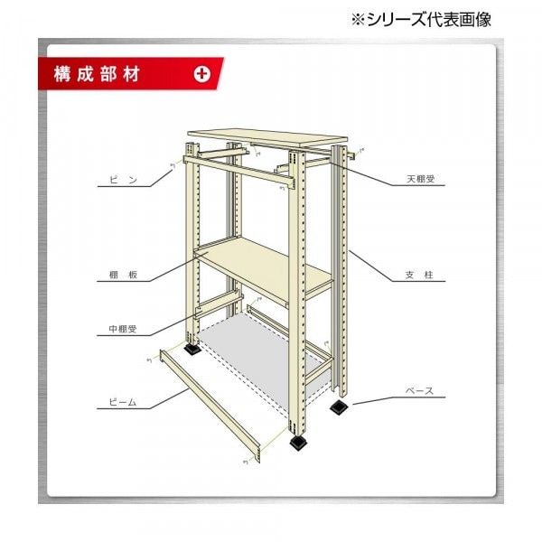中量ラック 耐荷重500kgタイプ 連結 間口1200×奥行450×高さ1200mm 4段 ニューアイボリー