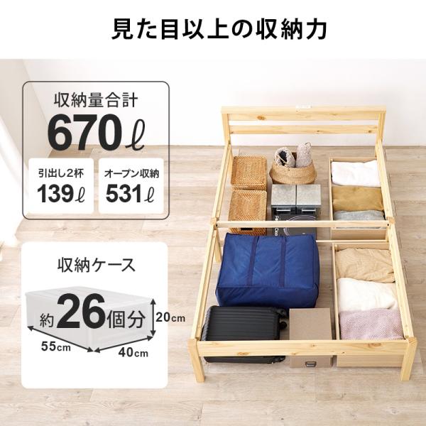 ベッド セミダブルベッド ベット マットレス付き ローベッド セミダブル 組立簡単 棚 スノコ 引き出し ポケットコイルマットレス付き ネジなし3分で完成