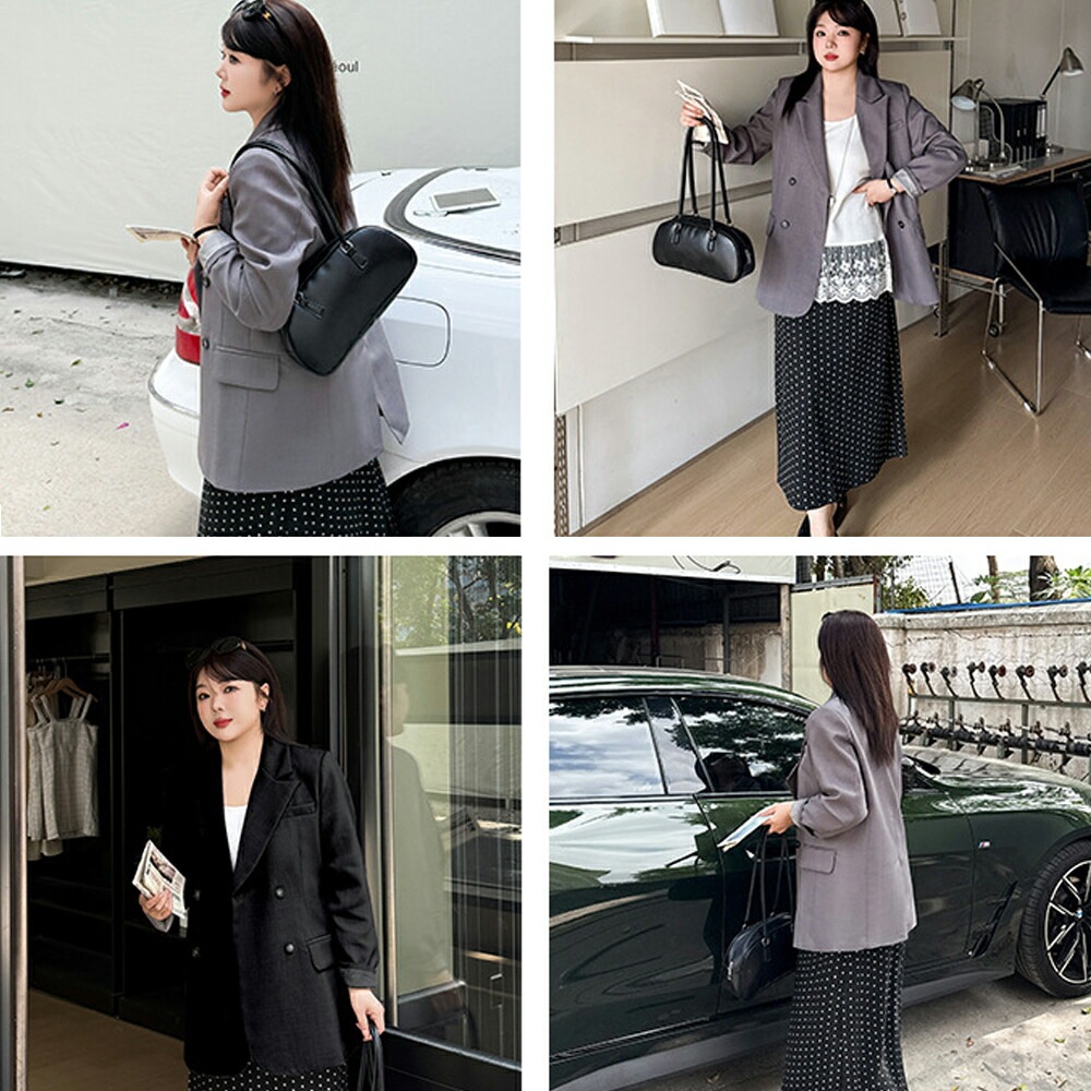 大きいサイズ アウター ノッチドラペルカラー ダブルブレスト オーバーサイズ ミドル丈 ジャケット 肩パッド入り フラップポケット ブラック グレー LL 3L 4L 5L 6L【予約】_7
