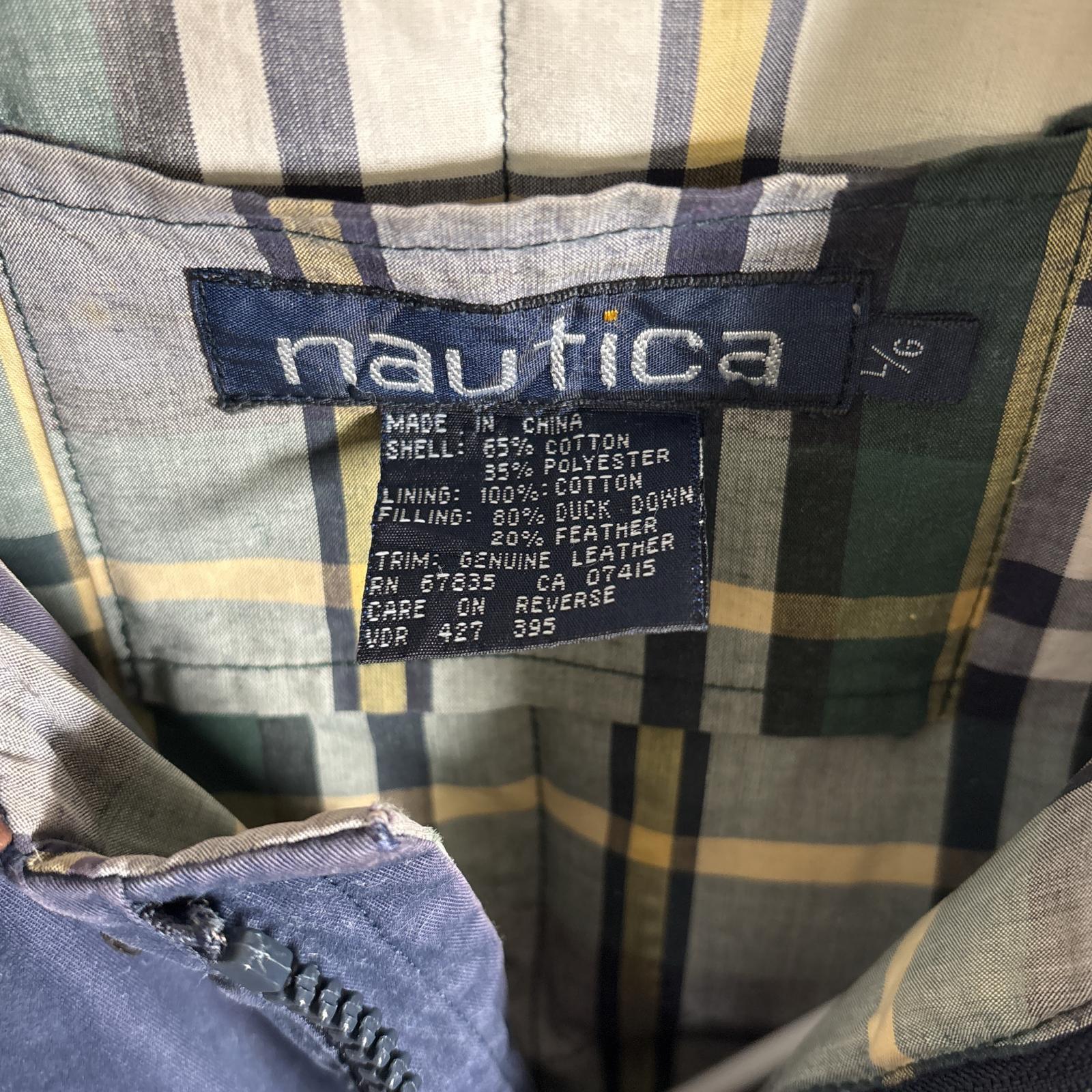 古着 90s/90年代 ダウンジャケット 襟レザー 裏地チェック柄 L ネイビー メンズ 古着 90s/90年代 ダウンジャケット 襟レザー 裏地チェック柄 L ネイビー メンズ