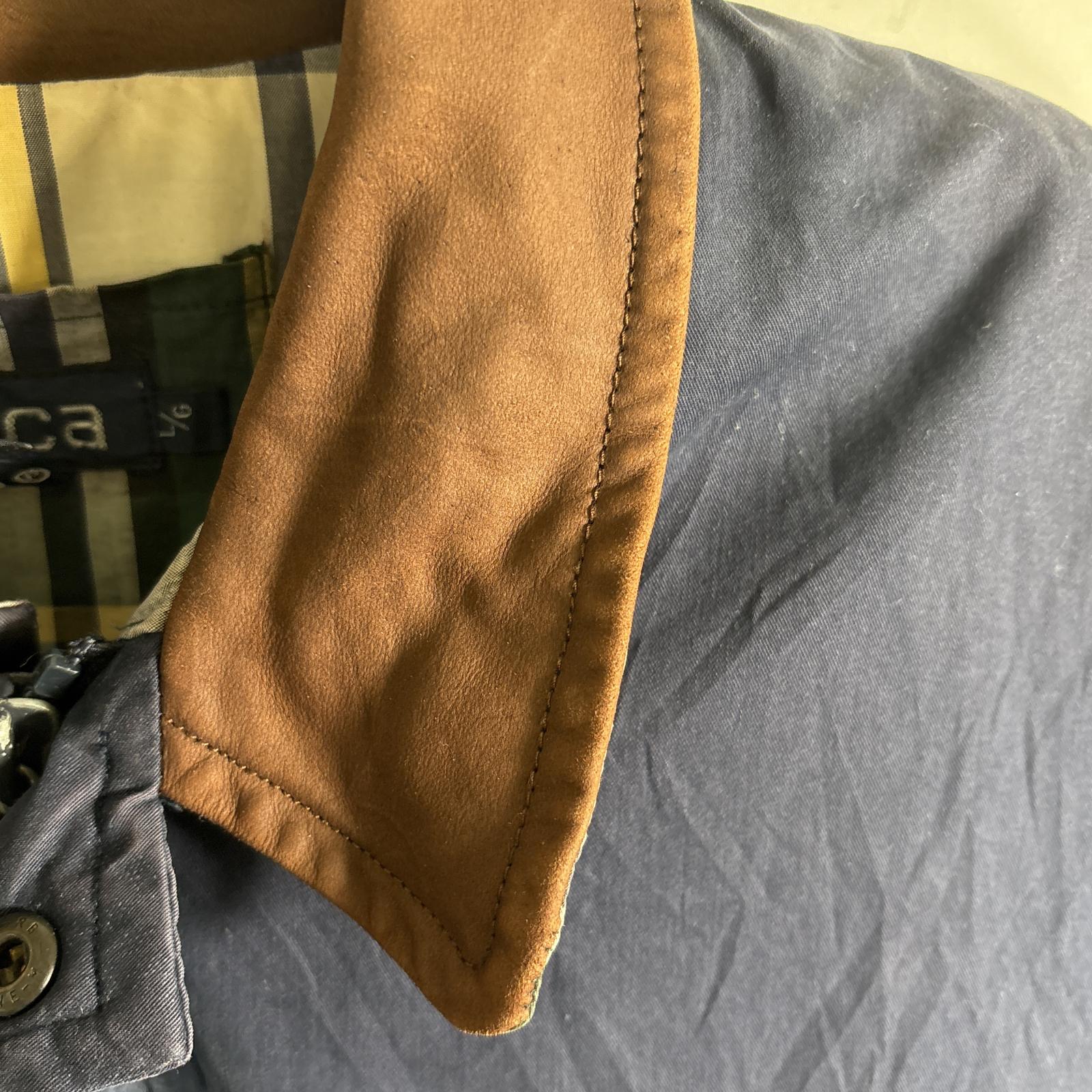 古着 90s/90年代 ダウンジャケット 襟レザー 裏地チェック柄 L ネイビー メンズ 古着 90s/90年代 ダウンジャケット 襟レザー 裏地チェック柄 L ネイビー メンズ