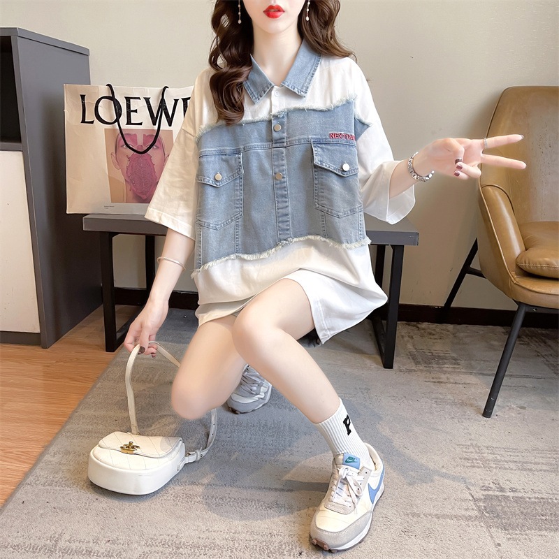 トップス Tシャツ シャツ レギュラー丈 袖あり 半袖 Vネック 襟付き 裾ワイド デニム かわいい シンプル カジュアル おしゃれ かっこいい こなれ感 ラフ メンズライク マニッシュ トップス Tシャツ シャツ レギュラー丈 袖あり 半袖 Vネック 襟付き 裾ワイド デニム かわいい シンプル カジュアル おしゃれ かっこいい こなれ感 ラフ メンズライク マニッシュ