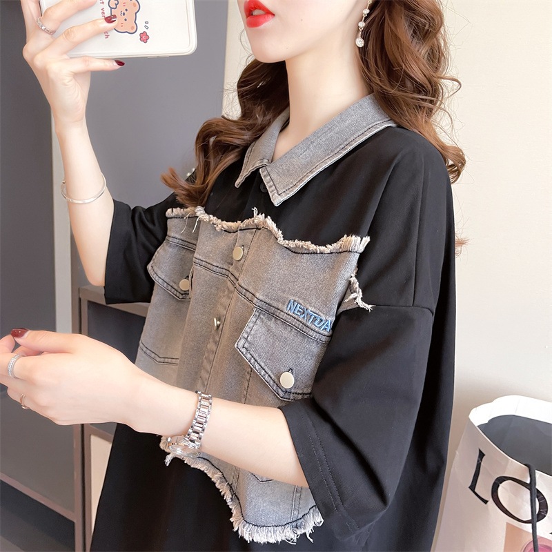 トップス Tシャツ シャツ レギュラー丈 袖あり 半袖 Vネック 襟付き 裾ワイド デニム かわいい シンプル カジュアル おしゃれ かっこいい こなれ感 ラフ メンズライク マニッシュ トップス Tシャツ シャツ レギュラー丈 袖あり 半袖 Vネック 襟付き 裾ワイド デニム かわいい シンプル カジュアル おしゃれ かっこいい こなれ感 ラフ メンズライク マニッシュ