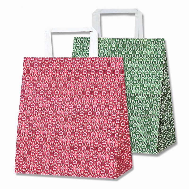 （まとめ買い）シモジマ HEIKO 手提げ紙袋 H25チャームバッグ S2（平手） 梅小紋 緑 50枚 幅220xマチ130x高255mm 003263501 [x3セット]