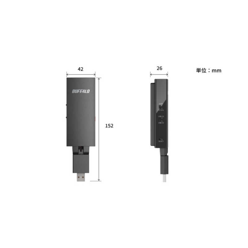 BUFFALO　［11ac/n/a/g/b 866Mbps対応 LAN端子用WiFiアダプター］ AirStation ブラック ［WiFi 5(ac)］　WI-UG-AC866