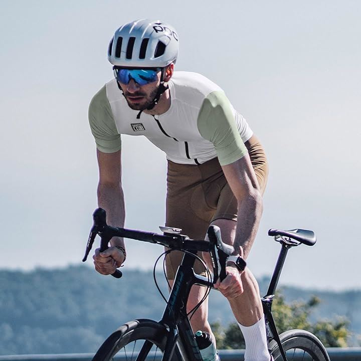 メンズ サイクルジャージ 半袖 春夏 薄手 サイクリングウエア 後ろポケット 自転車 ロードバイク 通気 速乾(ホワイト, L)