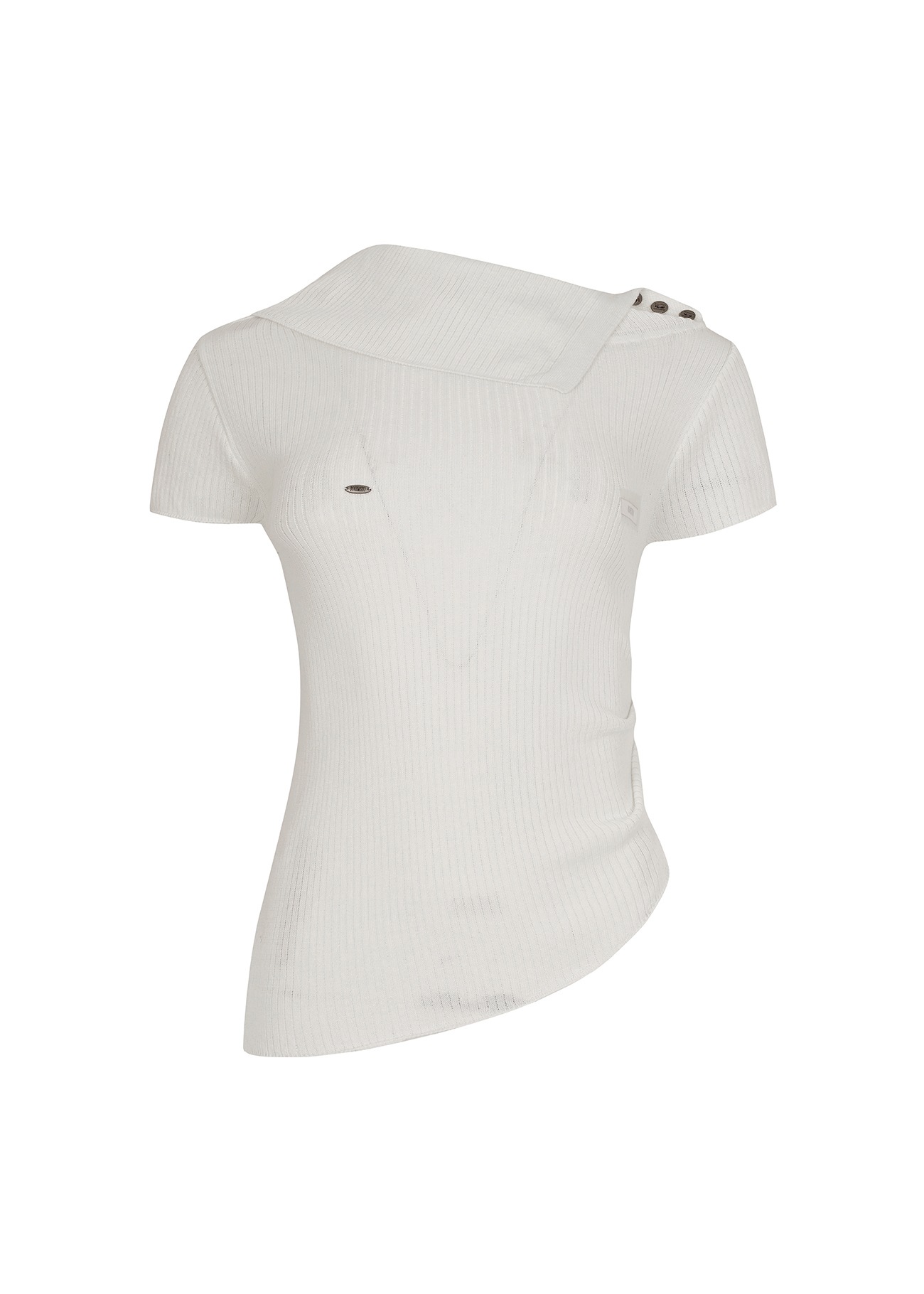 【BOHEMIANSEOUL】 OPEN COLLAR HALF SLEEVE KNIT : IVORY 【BOHEMIANSEOUL】 OPEN COLLAR HALF SLEEVE KNIT : IVORY