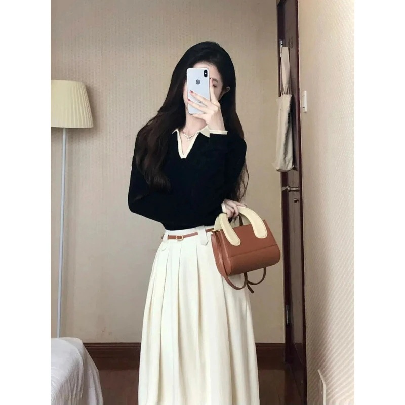 ハイエンドのカスタマイズ-ツーピーススカートのセット上品で香り高いスカートレディース長袖ニットトップス秋のコンプリートセット