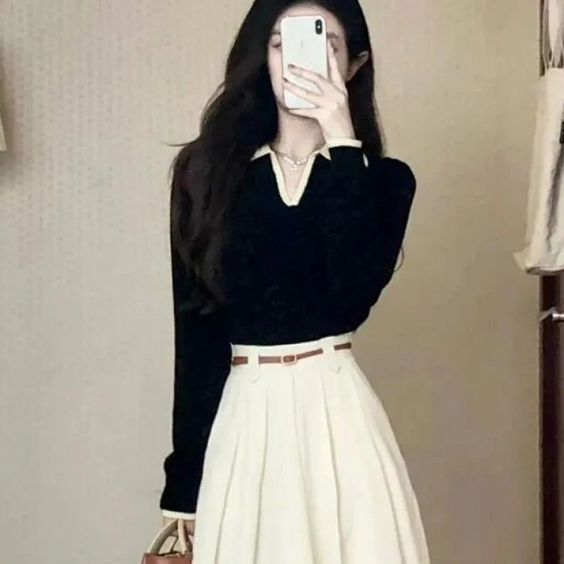 ハイエンドのカスタマイズ-ツーピーススカートのセット上品で香り高いスカートレディース長袖ニットトップス秋のコンプリートセット