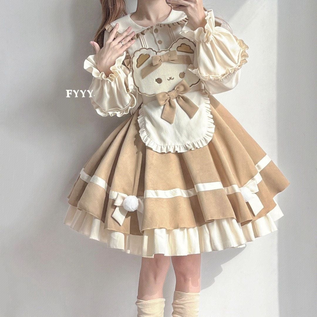 ロリータスカート コスプレ 秋 セット女子学生 日本 子供 襟 シャツ かわいい熊 背もたれ ケーキ スカート