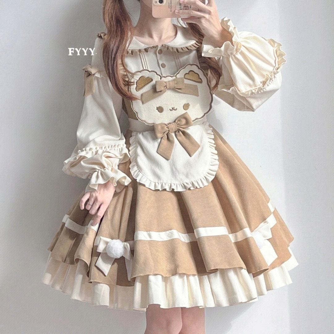 ロリータスカート コスプレ 秋 セット女子学生 日本 子供 襟 シャツ かわいい熊 背もたれ ケーキ スカート