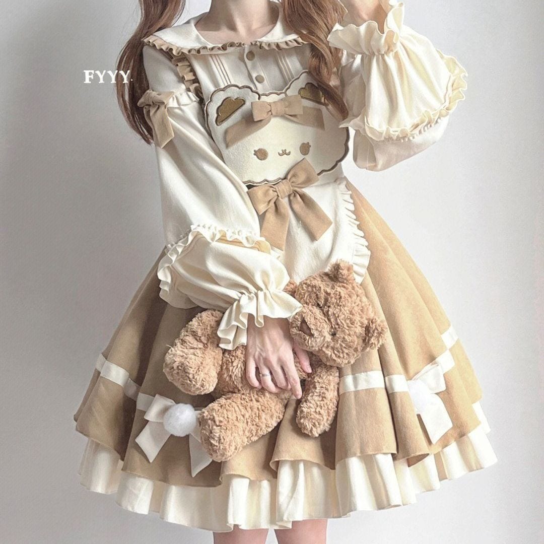 ロリータスカート コスプレ 秋 セット女子学生 日本 子供 襟 シャツ かわいい熊 背もたれ ケーキ スカート