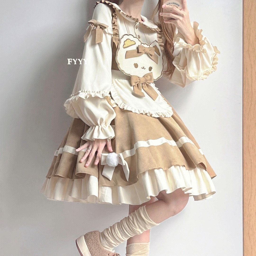 ロリータスカート コスプレ 秋 セット女子学生 日本 子供 襟 シャツ かわいい熊 背もたれ ケーキ スカート