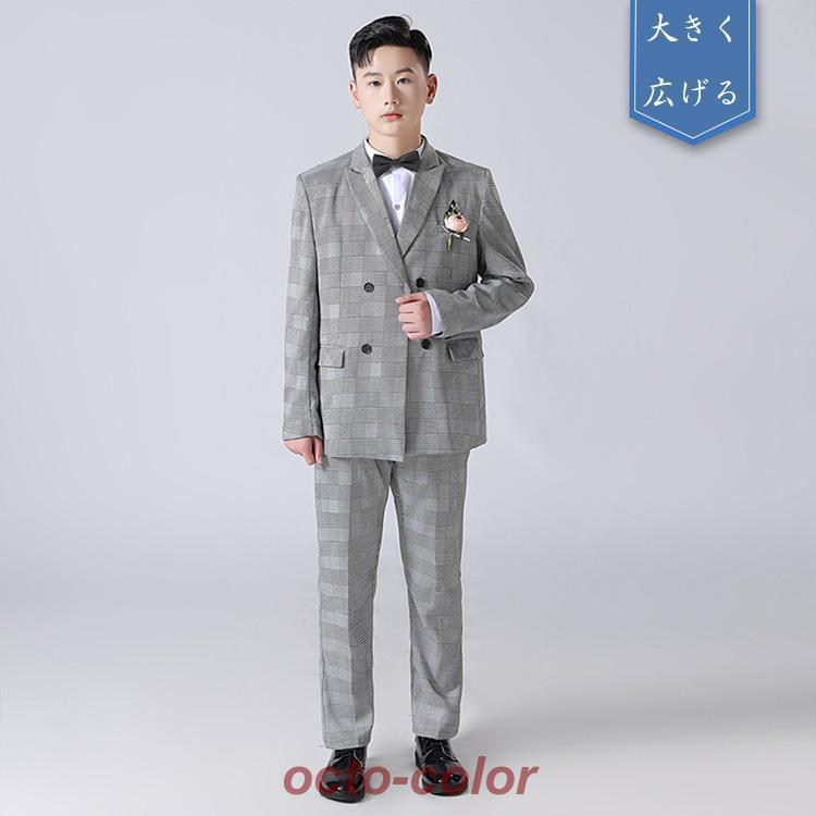 【ROSEBLINK】新品 チェック 七五三 男の子 スーツ フォーマルスーツ グレー 男の子 b体 ストライプ スーツ 男の子 b体 卒業式 スーツ 大きいサイズ フォーマル スーツ 5点セ