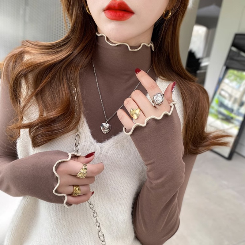 カットソー 長袖 メロー ハイネック レディース メロウ 配色 ライン ロン シャツ タートルネック タートル 長袖シャツ 重ね着 インナー オフィス フリルネック シアー トップス シアートップス