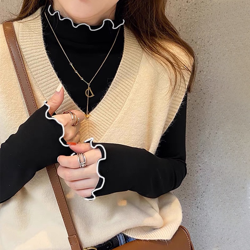 カットソー 長袖 メロー ハイネック レディース メロウ 配色 ライン ロン シャツ タートルネック タートル 長袖シャツ 重ね着 インナー オフィス フリルネック シアー トップス シアートップス
