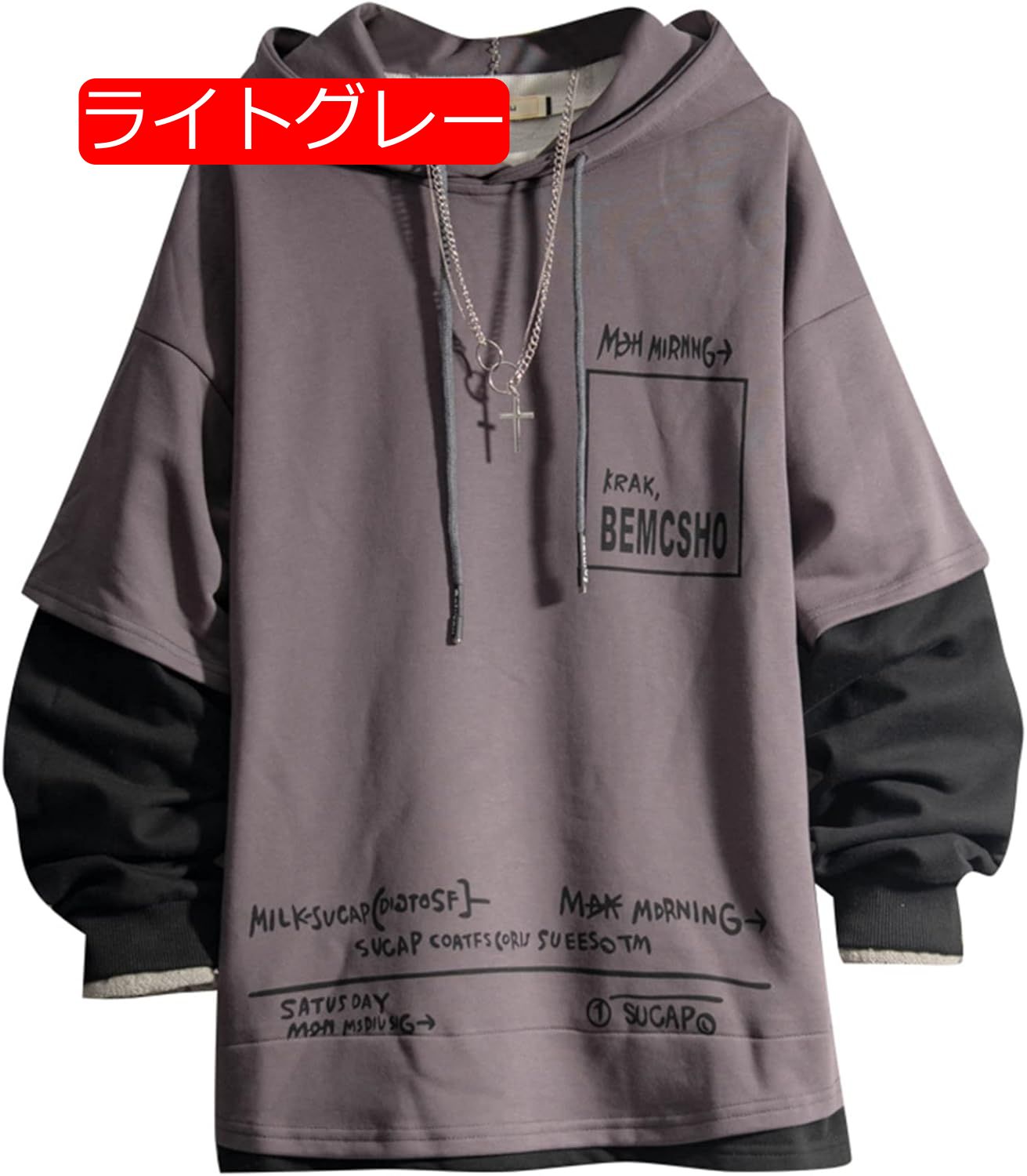 パーカー トレーナー プルオーバー 男性用 春物 フェイクレイヤード プリント 英字柄 長袖 柔らかい フード付き 保温性 吸汗性 丈長め カジュアル カッコイイ 流行し トップス 体型パカ パーカー トレーナー プルオーバー 男性用 春物 フェイクレイヤード プリント 英字柄 長袖 柔らかい フード付き 保温性 吸汗性 丈長め カジュアル カッコイイ 流行し トップス 体型パカ