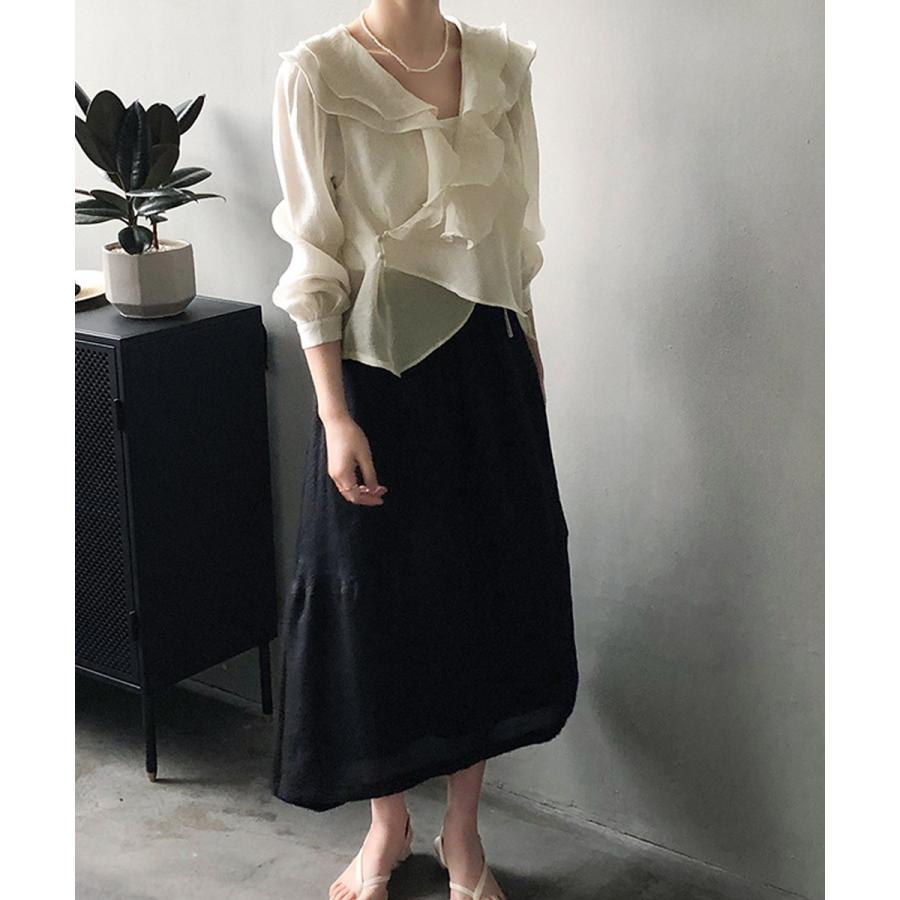 フリルカラー ブラウス レディース透け感【ネコポス可】 フリルカラー ブラウス レディース透け感【ネコポス可】