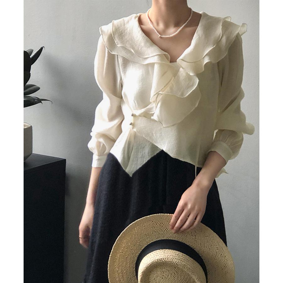 フリルカラー ブラウス レディース透け感【ネコポス可】 フリルカラー ブラウス レディース透け感【ネコポス可】