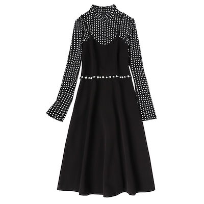 正規店人気 切り替えワンピースドット柄長袖秋冬ワンピ : レディース服 新作日本製