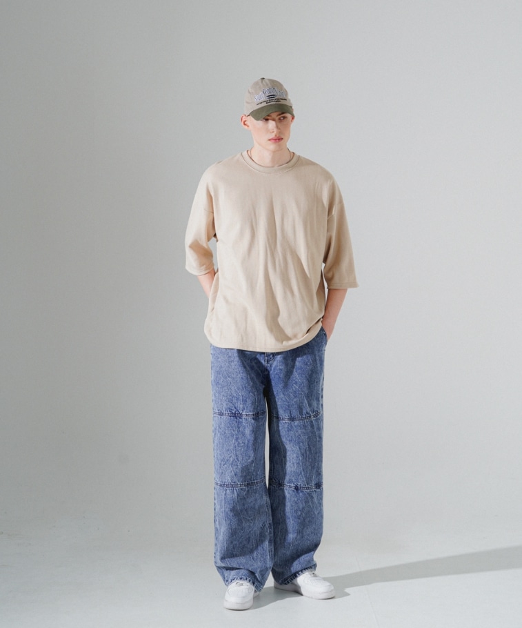 [EZKATON] Bleach Washing Wide Denim Pants