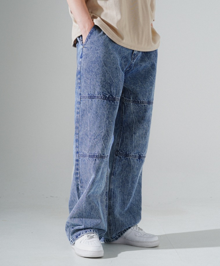 [EZKATON] Bleach Washing Wide Denim Pants