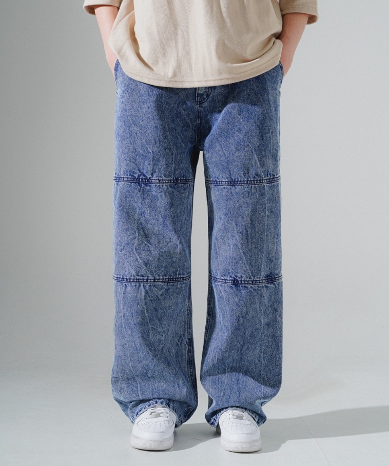 [EZKATON] Bleach Washing Wide Denim Pants