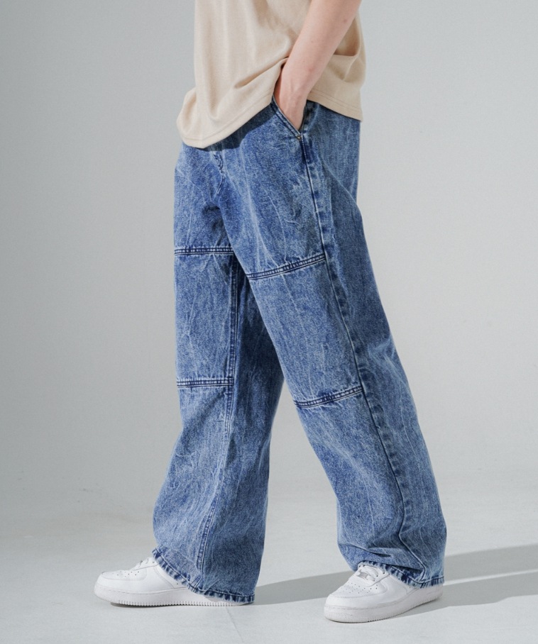 [EZKATON] Bleach Washing Wide Denim Pants