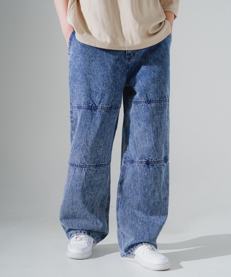 [EZKATON] Bleach Washing Wide Denim Pants