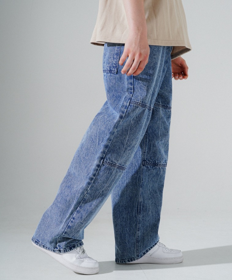 [EZKATON] Bleach Washing Wide Denim Pants